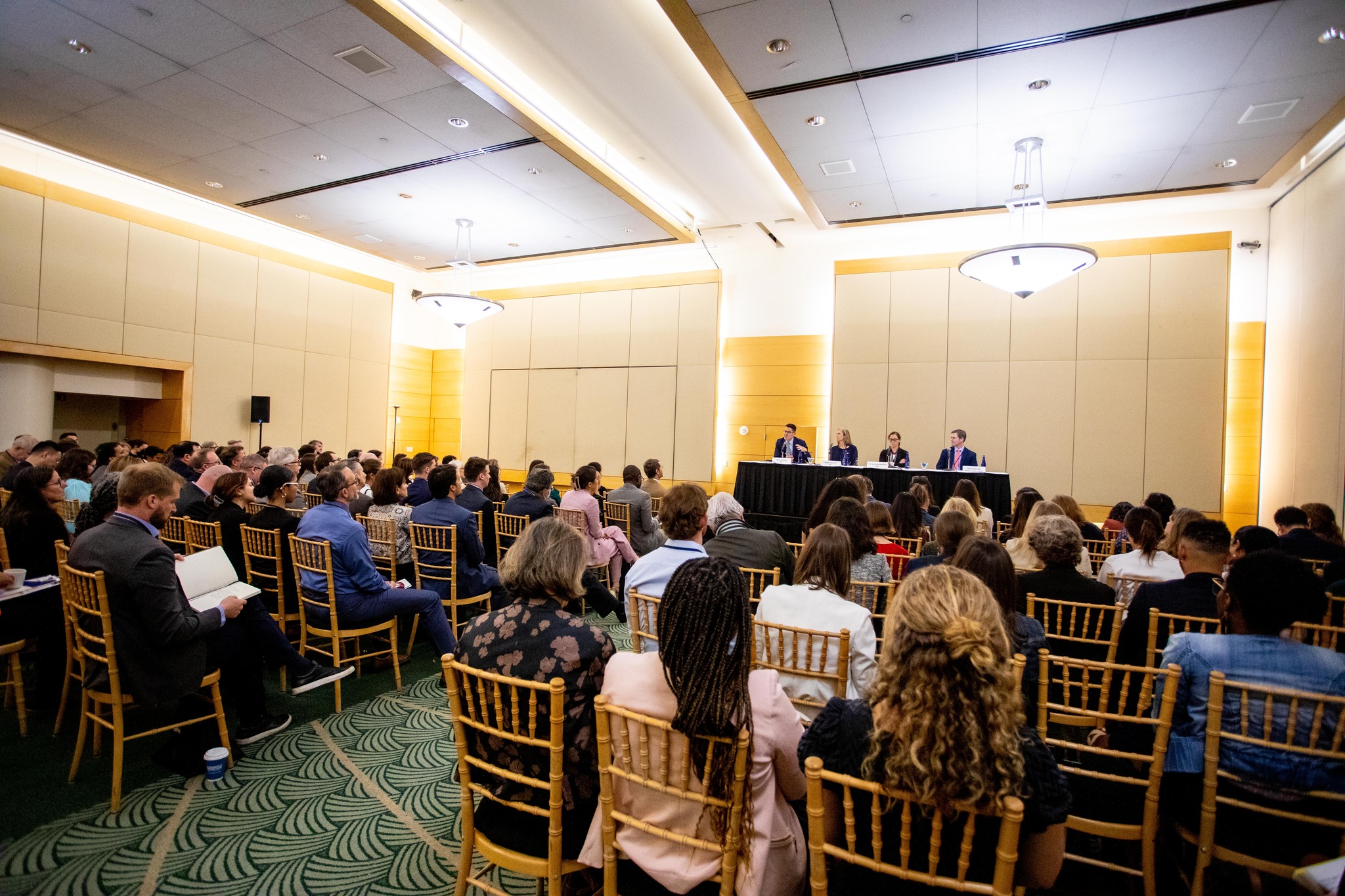 Wide shot of a panel and attendees