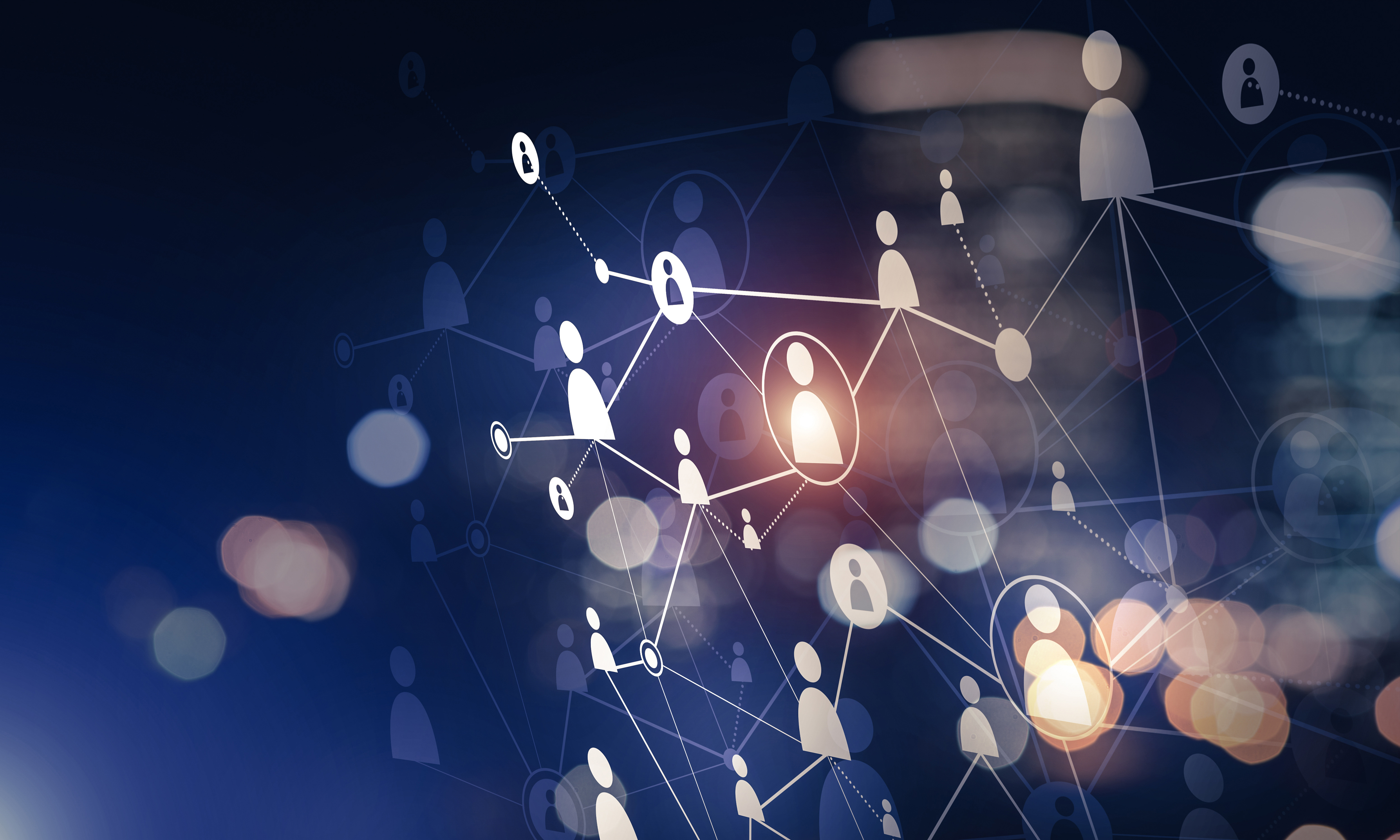 Abstract graphic of white networking branches against dark background