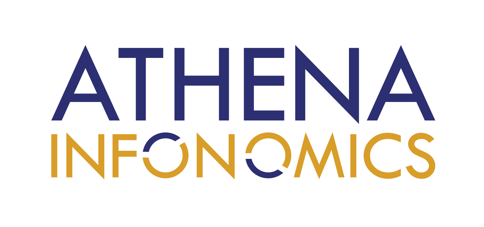 "ATHENA" written in all caps in blue text, "INFONOMICS" written in all caps in yellow text below Athena