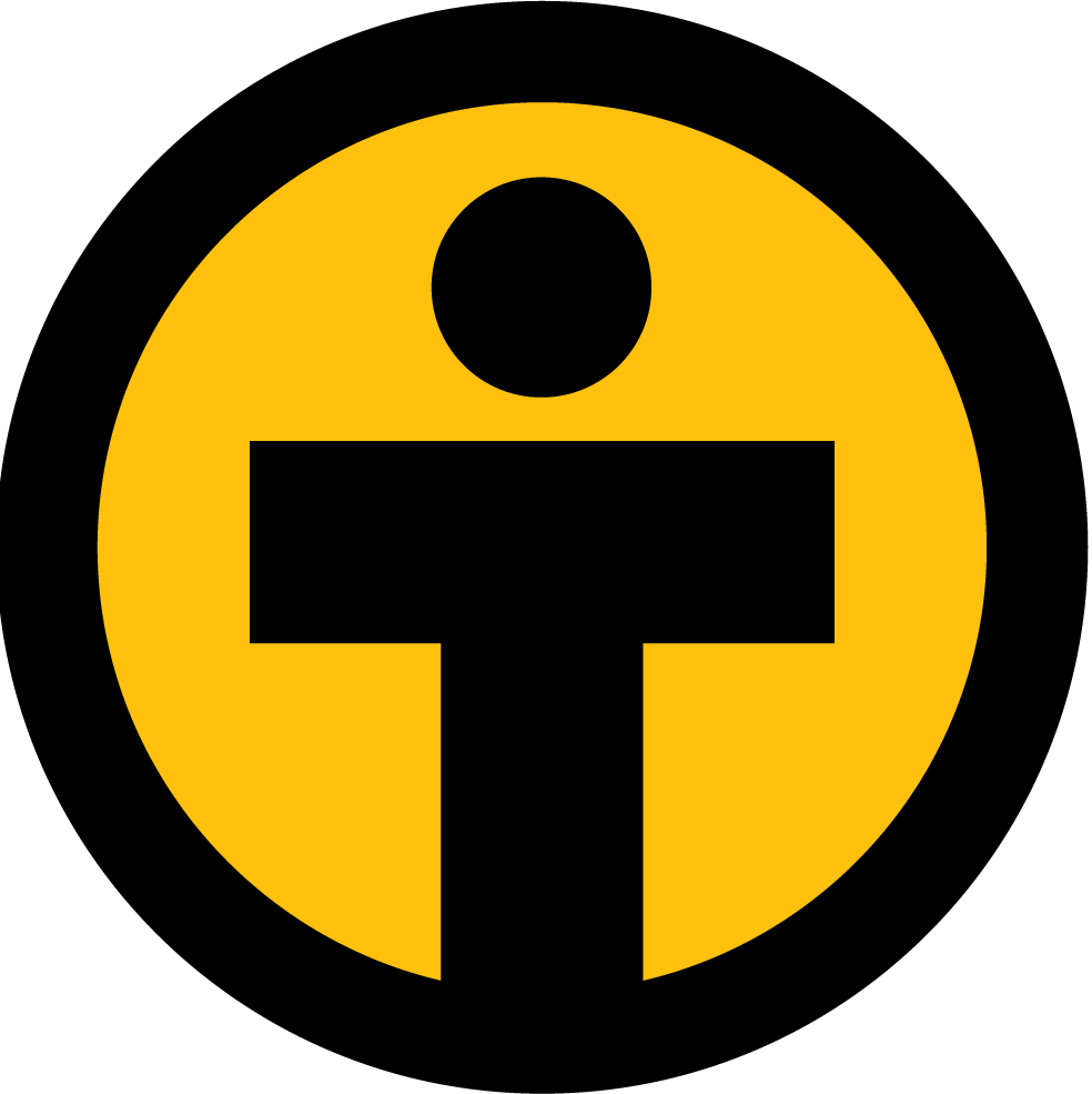A yellow circle with a black outline, with a stick figure making a T-pose in the center.