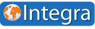 A blue rectangle and within it a white and orange globe with the word "Integra" to its right.