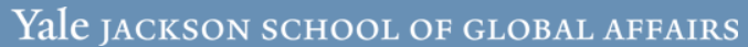 The words "Yale Jackson School of Global Affairs" in white surrounded by a light blue box.