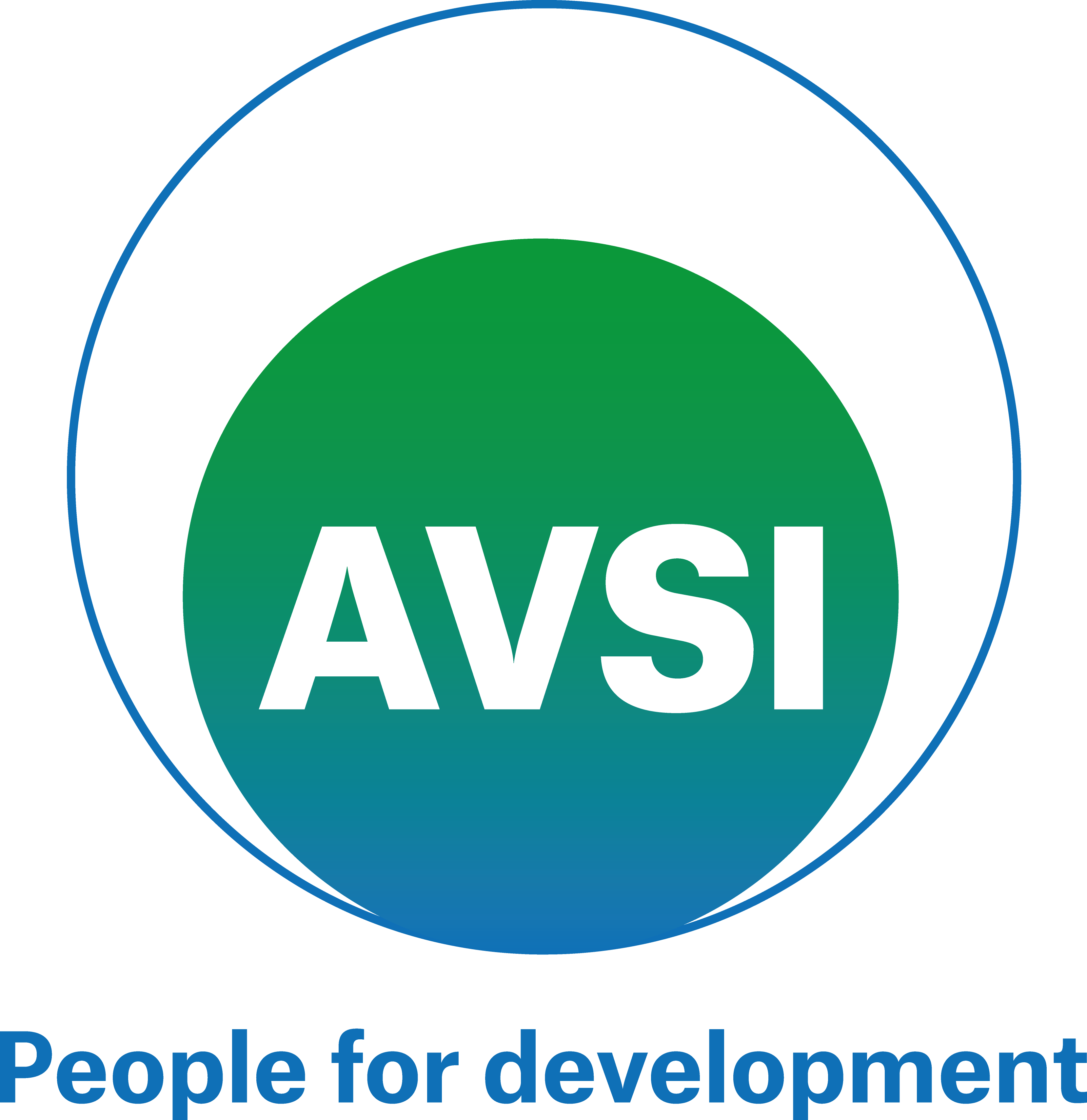 "AVSI" written in white text inside of a circle with a green to blue gradient with "People for development" written below it