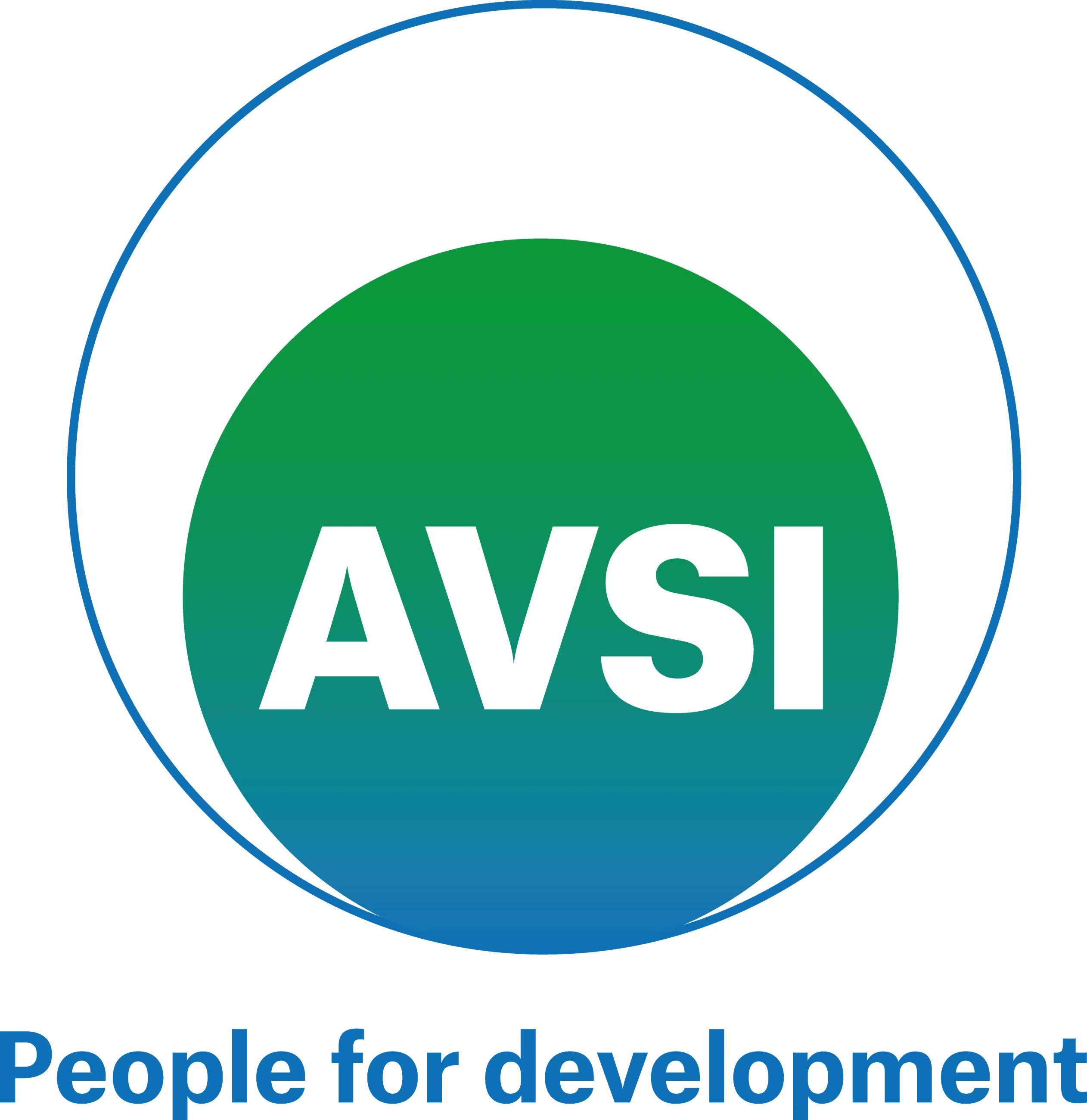 "AVSI" written in white text inside of a circle with a green to blue gradient with "People for development" written below it